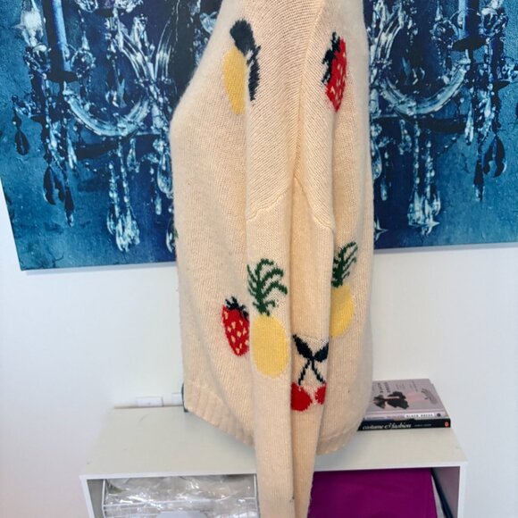 RAILS Perci Cashmere Alpaca Wool Intarsia Knit Fruit Sweater Ivory Crewneck M - Picture 7 of 11